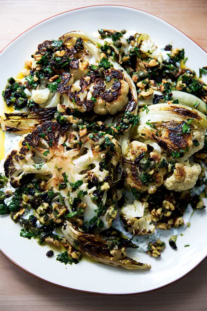 cauliflower steaks with walnut caper salsa - Article 1